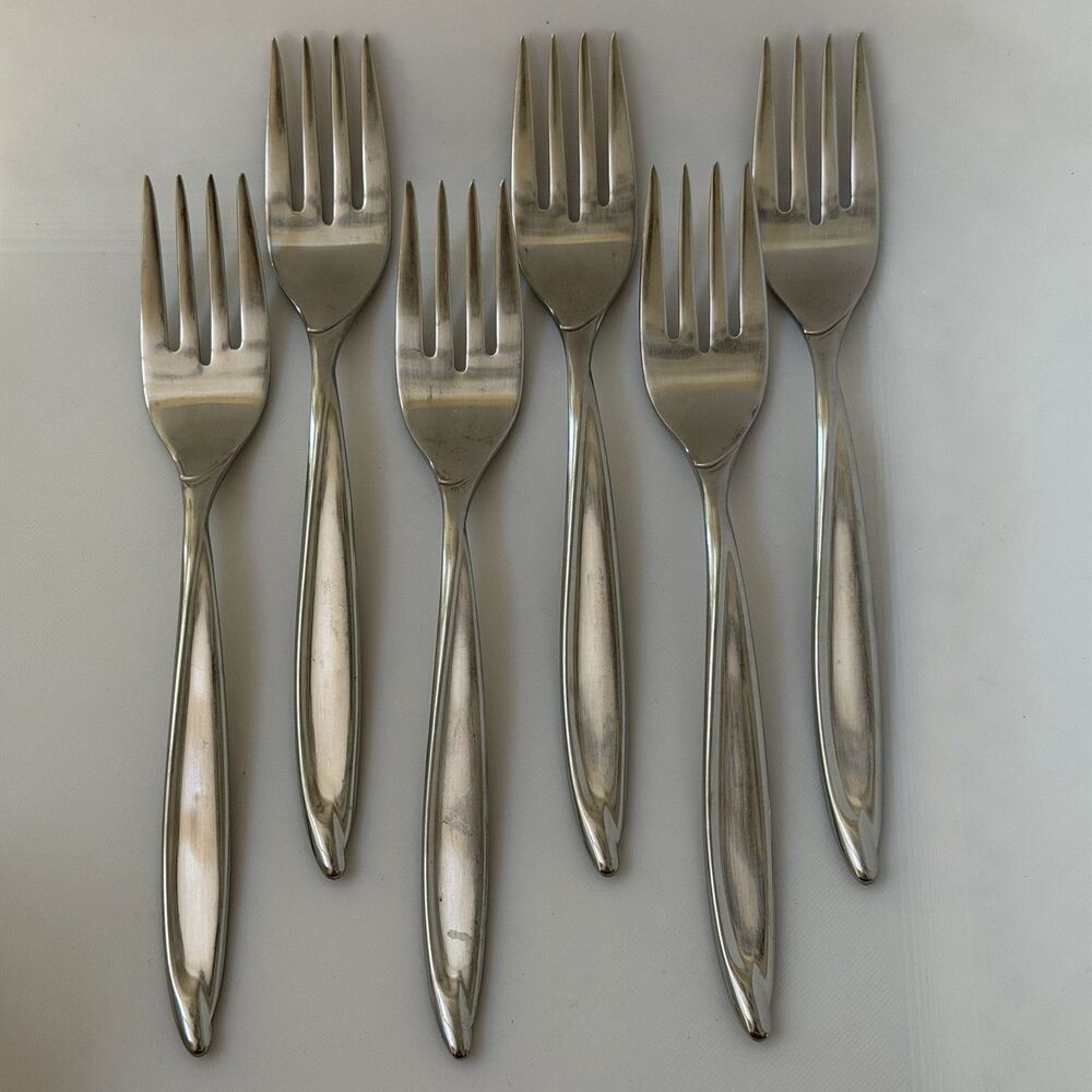 6pc INTERNATIONAL Americana Stainless Deluxe Salad Forks 6 5/8” Satin